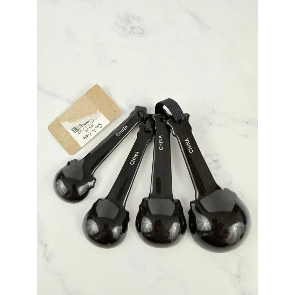 NWT Sur La Table Black Cat Ceramic Measuring Spoon Set of FOUR Spoons